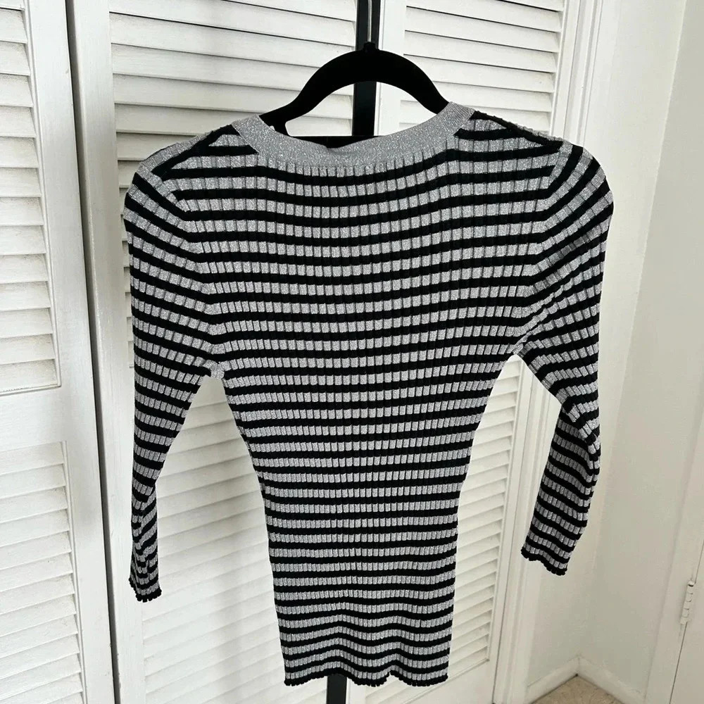 Cable & Gauge Silk Blend Ribbed Stretch Sweater M - Picture 6 of 6